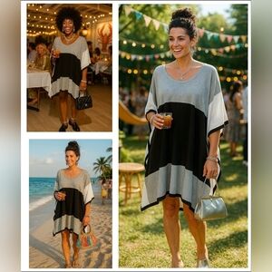 Boho Lagenlook Artisy Poncho Knit Stretch Asymmetrical Tunic Sweater